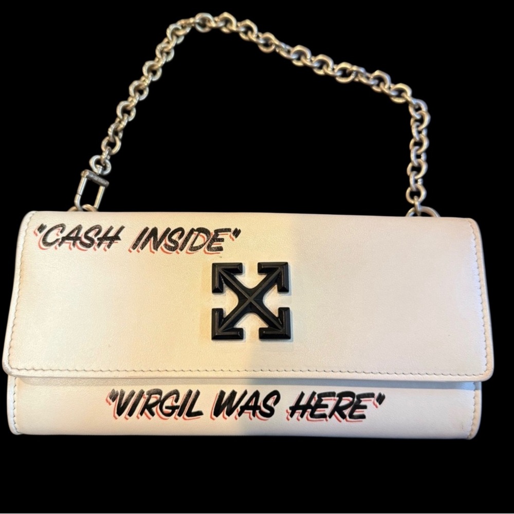 Off-White Cream Clutch with Chain Strap